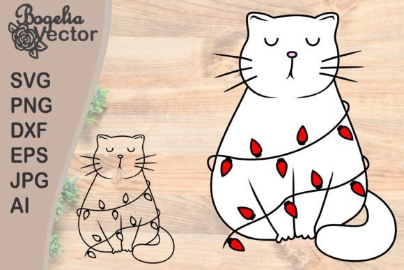 Christmas Cat and Lights Graphics for Crafts