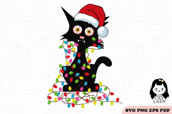 Funny Black Cat Christmas SVG PNG for Graphics and Crafts