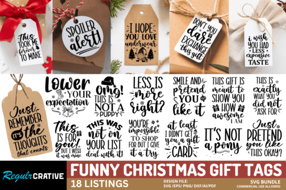 Funny Christmas Gift Tags SVG Bundle for Crafts & Graphics