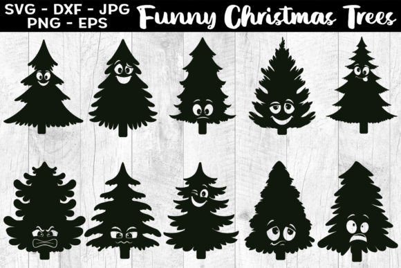 Funny Christmas Trees Silhouettes SVG for Graphics and Crafts